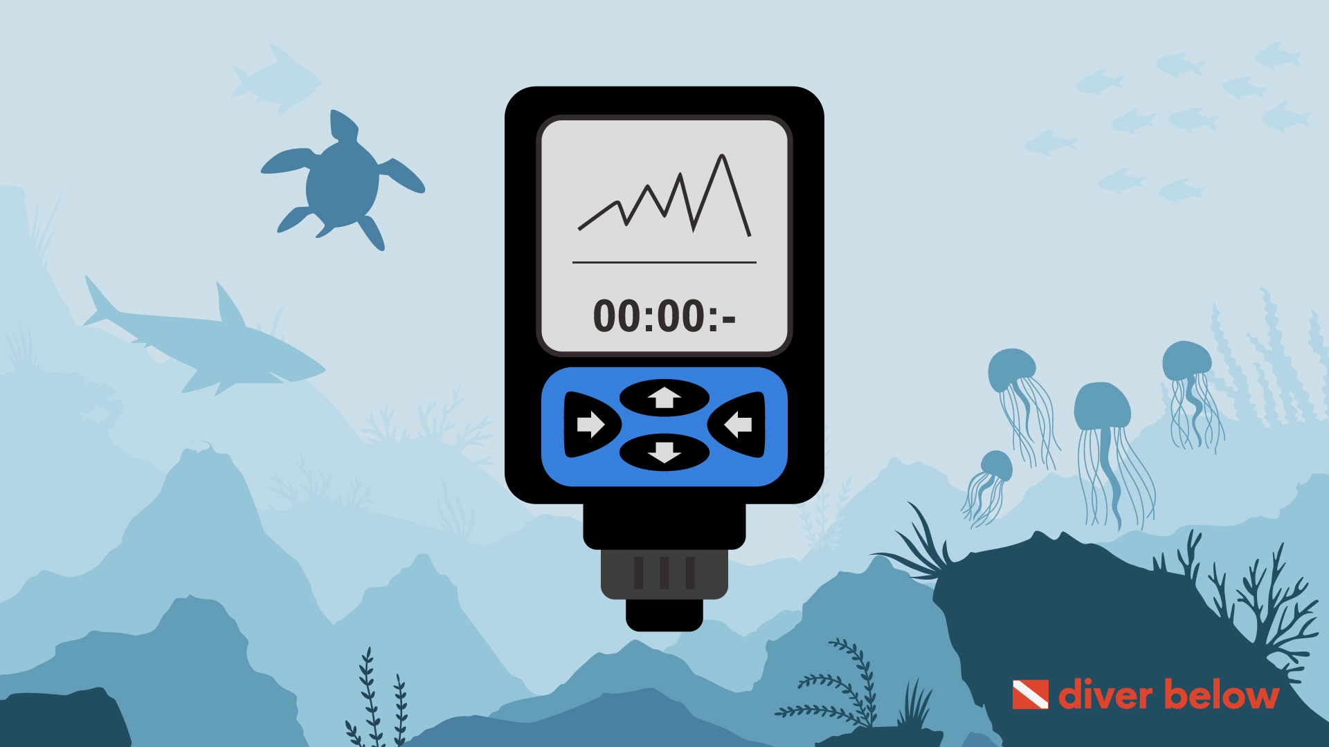 vector graphic showing an image of a generic dive computer underwater