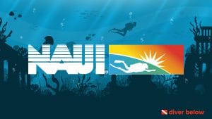 vector graphic showing the NAUI Worldwide logo underwater