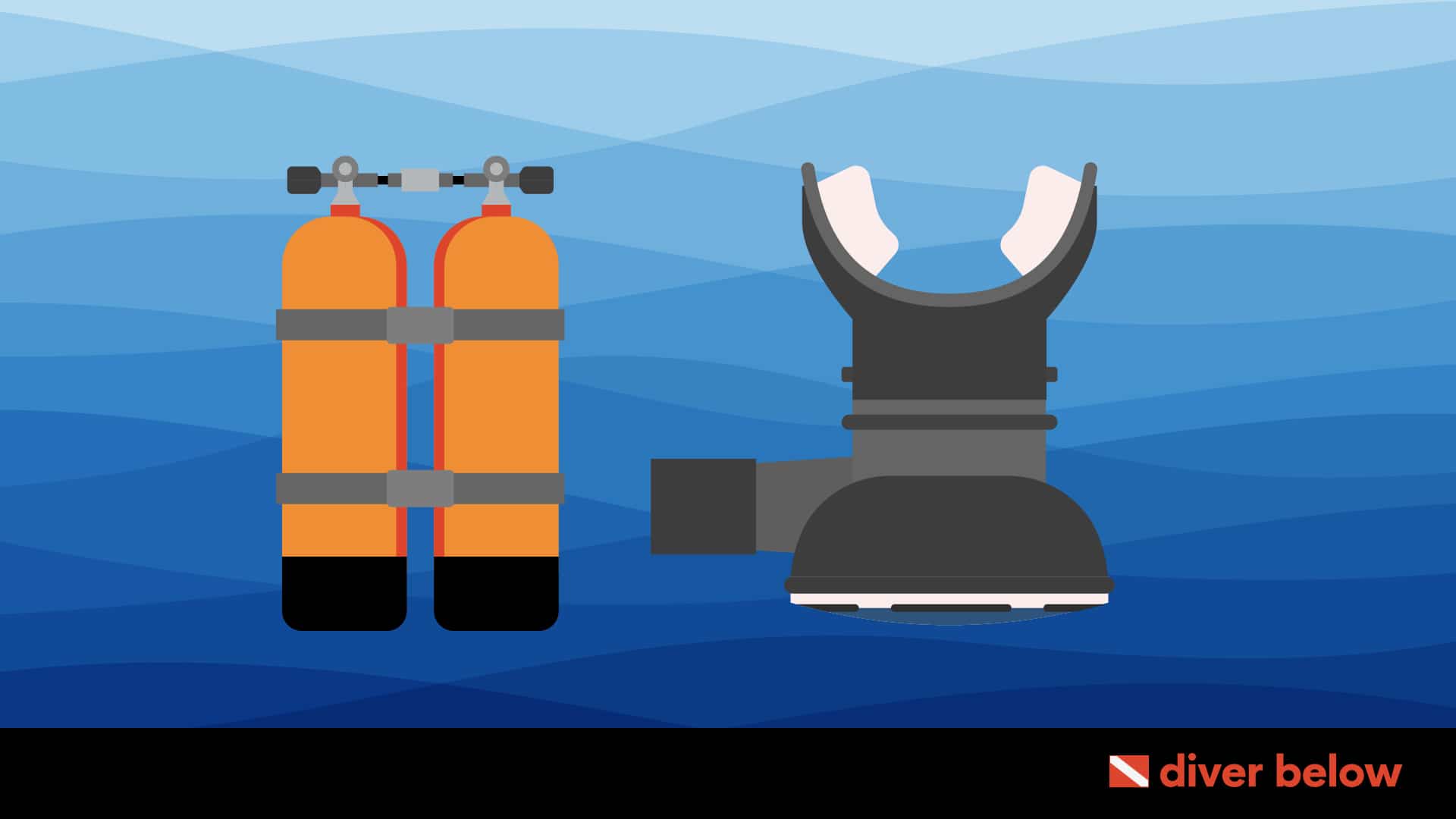 custom vector graphic showing a picture of a scuba regulator and scuba tanks next to one another
