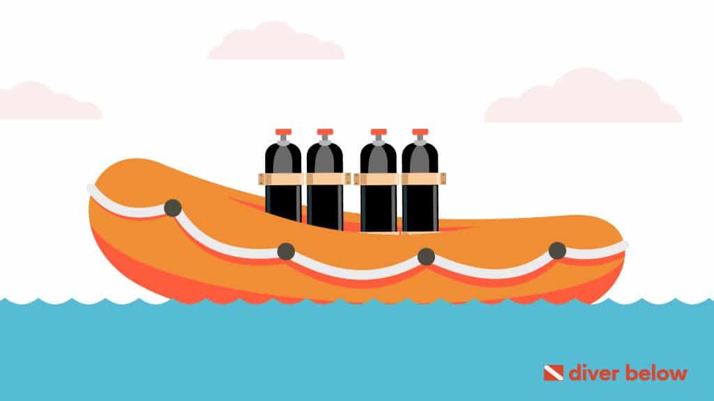 vector graphic showing scuba tanks on dive boat