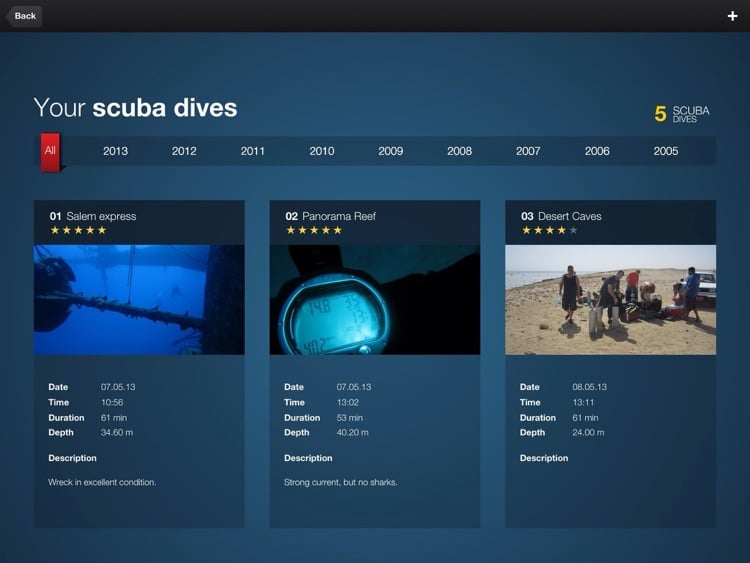 screenshot of the Reefbook Pro dive logging app