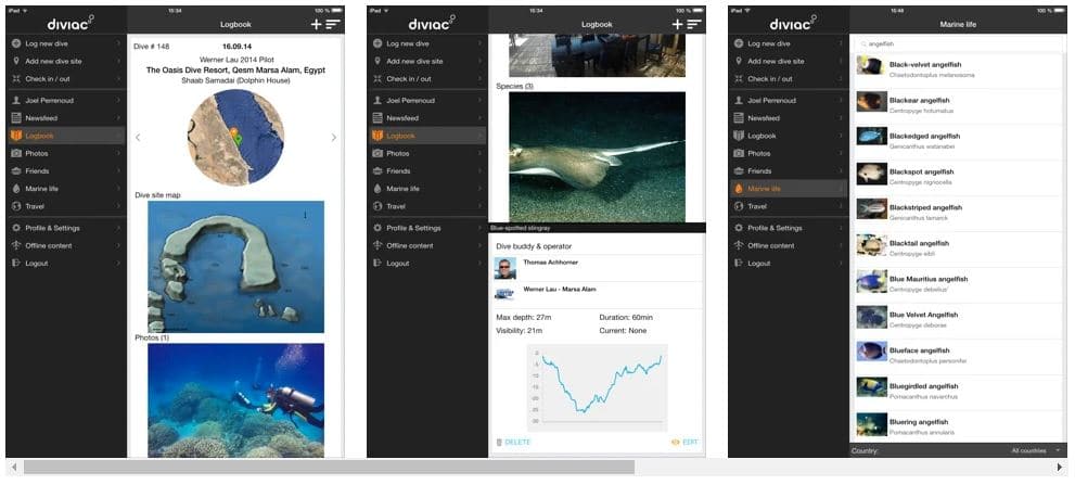 screenshot of the Diviac Scuba Diving Logbook dive logging app
